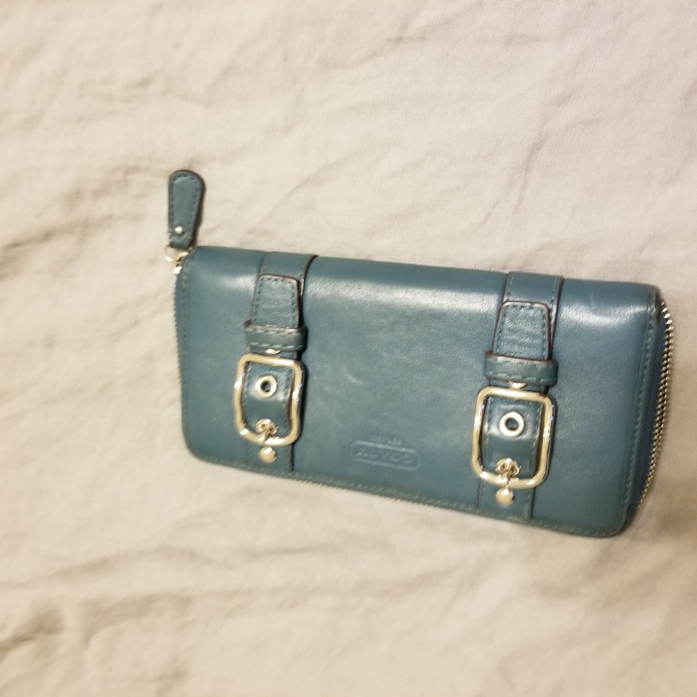 Large coach blue leather wallet